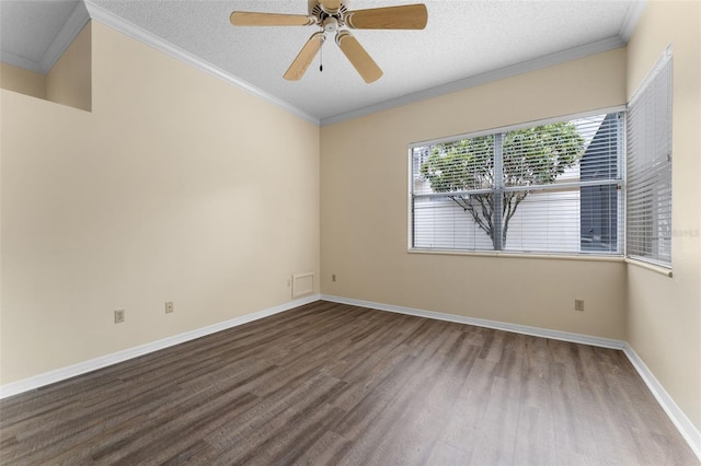 14558 Mandolin Dr, Orlando, FL 32837 - empty room featuring wood finished floors, crown molding, a textured ceiling, and a ceiling fan