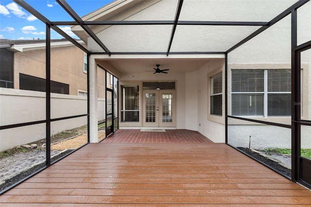 14558 Mandolin Dr, Orlando, FL 32837 - unfurnished sunroom featuring french doors, ceiling fan, and vaulted ceiling