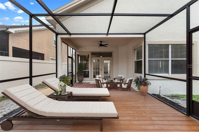 14558 Mandolin Dr, Orlando, FL 32837 - sunroom / solarium featuring french doors, ceiling fan, and outdoor dining area