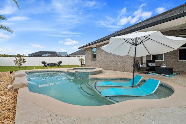 28 Noah Blvd, Flagler Beach, FL 32136 - view of pool with a fenced backyard, a patio area, and a pool with connected hot tub