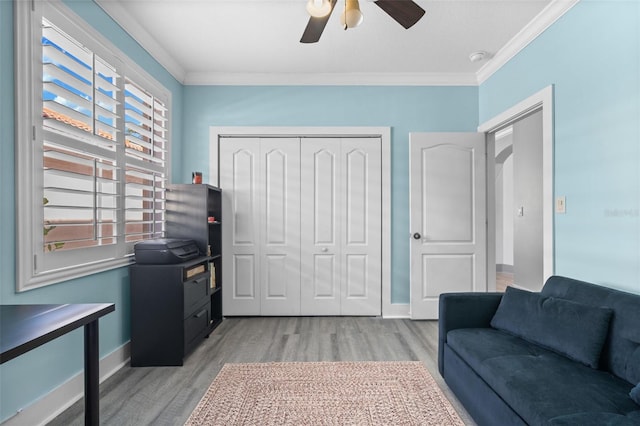 12978 SW 26th St, Miramar, FL 33027 - office space featuring a ceiling fan, light wood finished floors, and crown molding