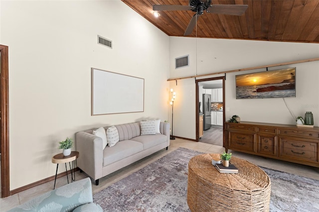 473 Burnt Tree Ln, Apopka, FL 32712 - living area featuring wood ceiling, ceiling fan, and high vaulted ceiling