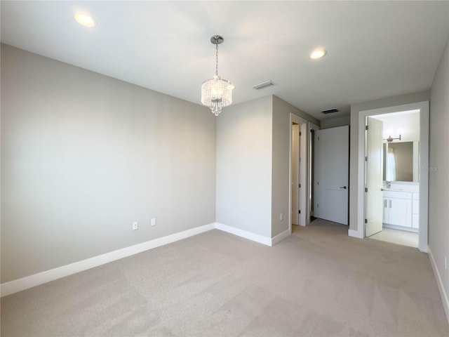 16210 Ravenna Ct, Montverde, FL 34756 - spare room with light carpet, a chandelier, and recessed lighting