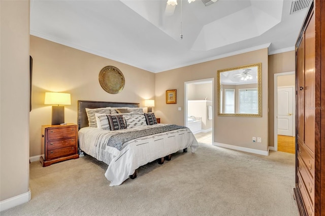 413 Harbour Oaks Pointe Dr, Edgewood, FL 32809 - bedroom with light colored carpet, ornamental molding, and ceiling fan