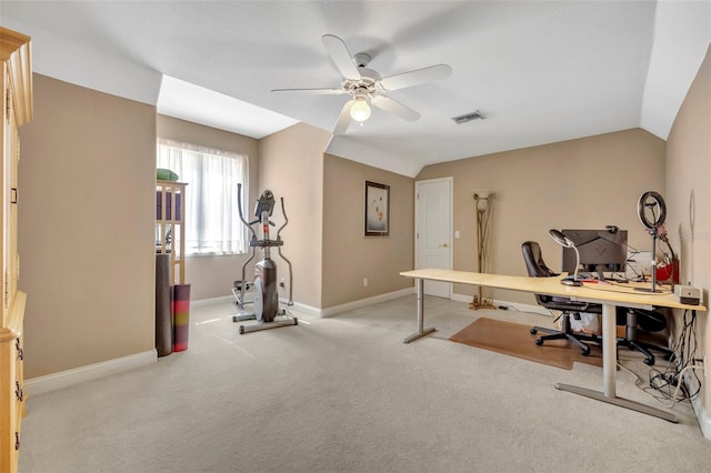 413 Harbour Oaks Pointe Dr, Edgewood, FL 32809 - carpeted home office featuring ceiling fan and lofted ceiling