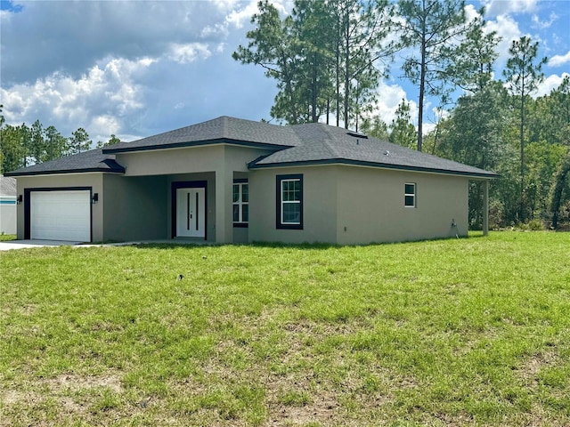 7215 N Westbrook Way, Citrus Springs, FL 34433 - view of front of house featuring stucco siding, an attached garage, and a front lawn