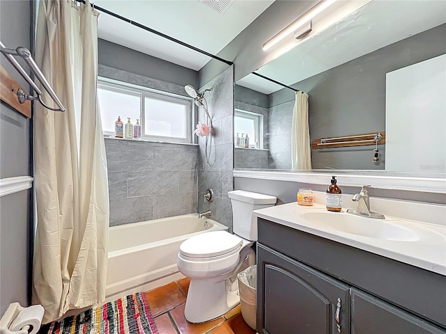 1044 Dees Dr, Oviedo, FL 32765 - bathroom featuring shower / bathtub combination with curtain, vanity, and tile patterned floors