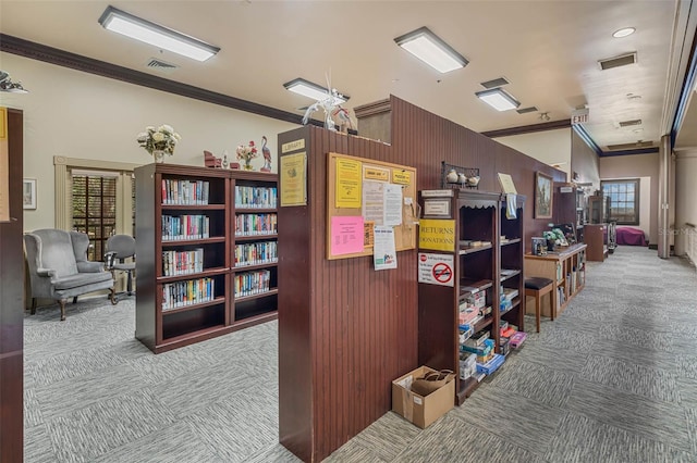 25105 Laurel Valley Rd, Leesburg, FL 34748 - carpeted home office featuring crown molding