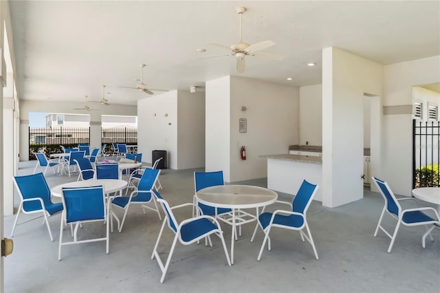 3142 Hill Point St, Minneola, FL 34715 - dining area with a ceiling fan, concrete floors, and recessed lighting