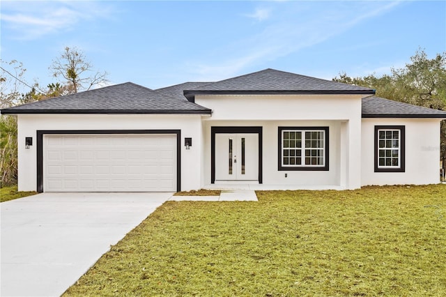 8790 N Elkcam Blvd, Citrus Springs, FL 34433 - prairie-style house with stucco siding, a garage, driveway, and a shingled roof