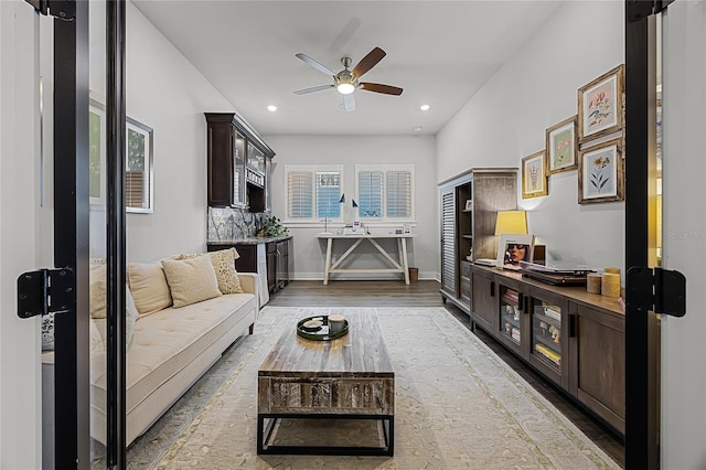 17290 Hickory Wind Dr, Clermont, FL 34711 - living area with ceiling fan, wood finished floors, and recessed lighting