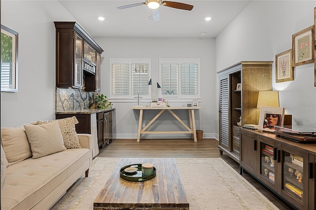 17290 Hickory Wind Dr, Clermont, FL 34711 - living area with a ceiling fan, plenty of natural light, wood finished floors, and recessed lighting