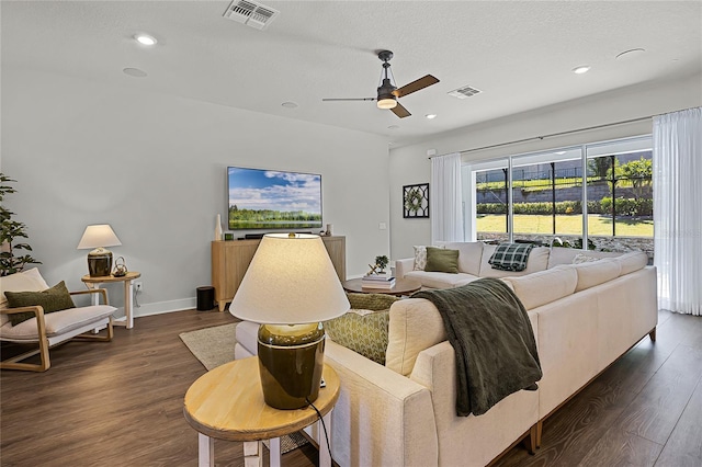 17290 Hickory Wind Dr, Clermont, FL 34711 - living room with a ceiling fan, dark wood finished floors, and recessed lighting