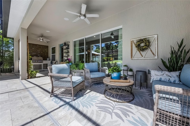 17290 Hickory Wind Dr, Clermont, FL 34711 - view of patio / terrace with ceiling fan, exterior kitchen, and an outdoor hangout area