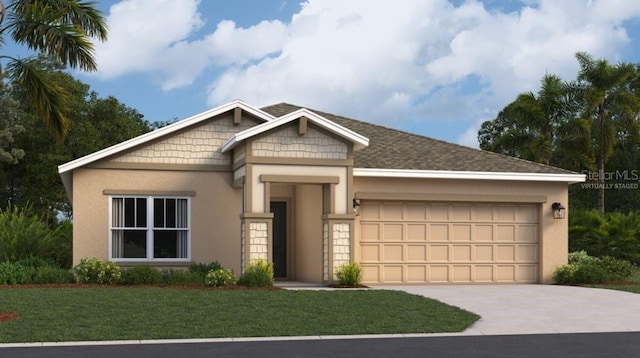 431 Puma Loop, Groveland, FL 34736 - view of front of house with an attached garage, concrete driveway, stucco siding, and a front lawn