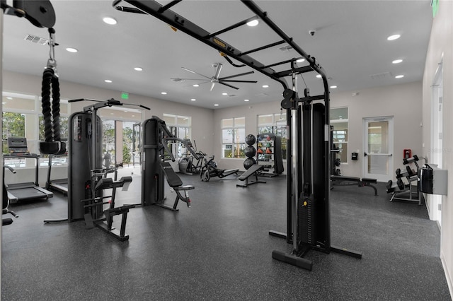 3305 Arch Ave, Ormond Beach, FL 32174 - gym with healthy amount of natural light, recessed lighting, and ceiling fan