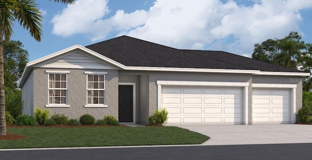3430 Viridian Cir, West Melbourne, FL 32904 - single story home with an attached garage, concrete driveway, stucco siding, a front lawn, and a shingled roof
