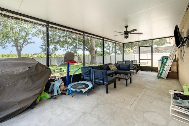 30308 Cheval St, Mount Dora, FL 32757 - sunroom / solarium with ceiling fan and outdoor lounge area