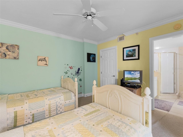 4631 S Atlantic Ave Unit 8102, Port Orange, FL 32127 - bedroom featuring ornamental molding, a ceiling fan, and ensuite bathroom