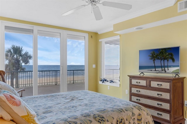 4631 S Atlantic Ave Unit 8102, Port Orange, FL 32127 - bedroom featuring access to outside, ceiling fan, and crown molding