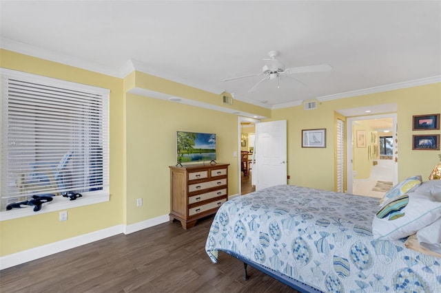 4631 S Atlantic Ave Unit 8102, Port Orange, FL 32127 - bedroom with crown molding, dark wood finished floors, and ceiling fan