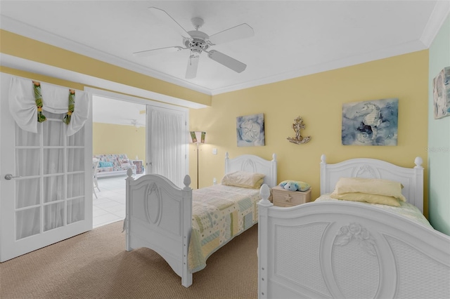 4631 S Atlantic Ave Unit 8102, Port Orange, FL 32127 - carpeted bedroom featuring crown molding and ceiling fan