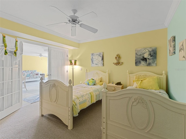 4631 S Atlantic Ave Unit 8102, Port Orange, FL 32127 - carpeted bedroom with access to exterior, ornamental molding, and ceiling fan