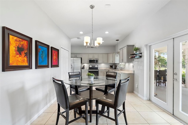 1785 Rushden Dr, Ocoee, FL 34761 - dining area featuring a chandelier, light tile patterned flooring, and recessed lighting