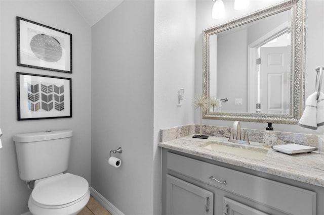 1785 Rushden Dr, Ocoee, FL 34761 - half bathroom with vanity, tile patterned flooring, and vaulted ceiling