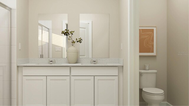 5965 Zen Way, Clermont, FL 34714 - bathroom with double vanity and a shower with shower door