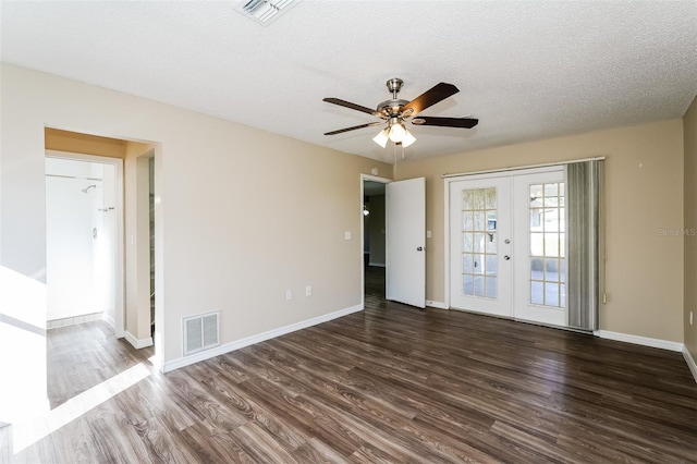 3460 Tomahawk Ave, Spring Hill, FL 34606 - empty room featuring french doors, wood finished floors, a ceiling fan, and a textured ceiling