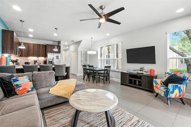 1530 Retreat Cir, Clermont, FL 34714 - living room with ceiling fan, recessed lighting, and light tile patterned floors