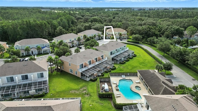 1530 Retreat Cir, Clermont, FL 34714 - aerial view of residential area with a heavily wooded area and a pool
