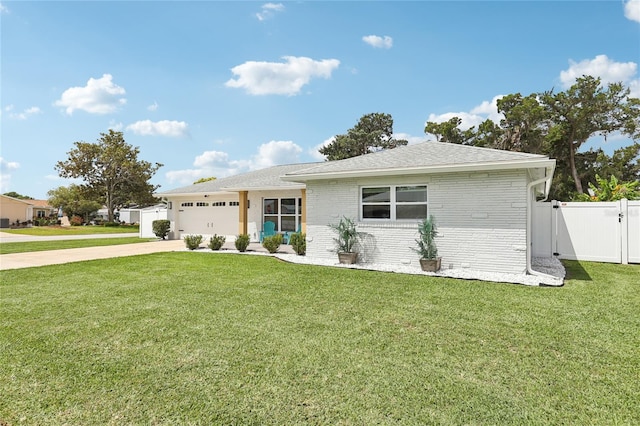 2926 Carriage Dr, South Daytona, FL 32119 - ranch-style house featuring concrete driveway, a garage, brick siding, a gate, and a shingled roof