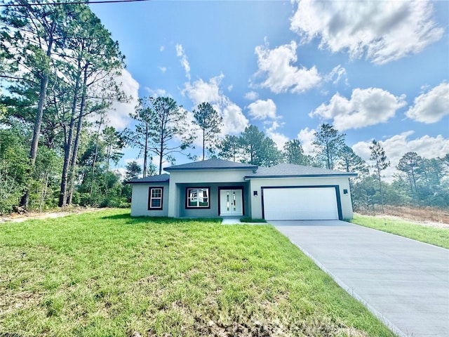 8051 N Pinkinz Way, Citrus Springs, FL 34433 - view of front facade featuring a garage, stucco siding, driveway, and a front yard