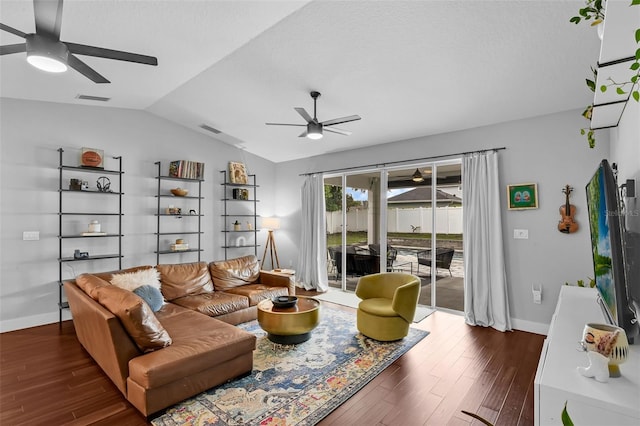 1322 N Bumby Ave, Orlando, FL 32803 - living area with ceiling fan, vaulted ceiling, and wood finished floors