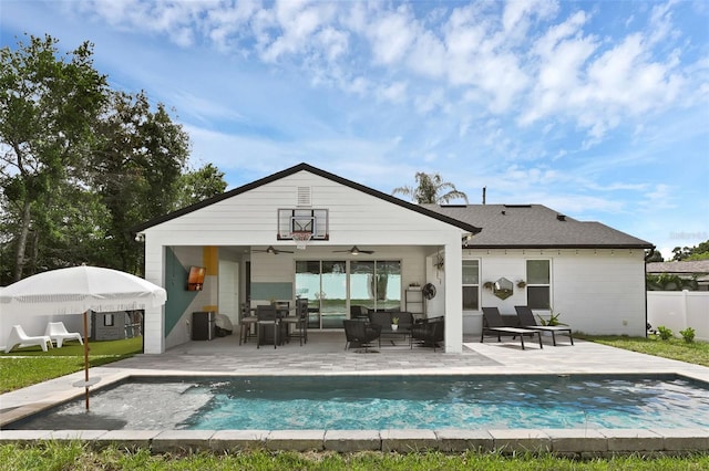 1322 N Bumby Ave, Orlando, FL 32803 - rear view of property featuring a ceiling fan, an outdoor hangout area, and a patio
