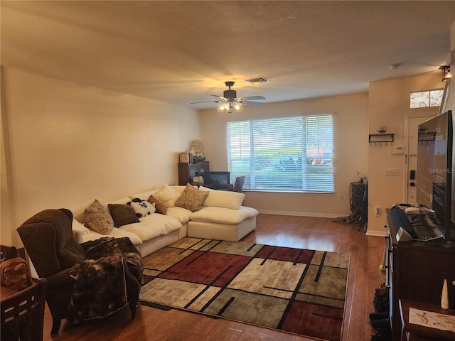 2247 Golden Oak Ln, Valrico, FL 33594 - living area with wood finished floors and a ceiling fan