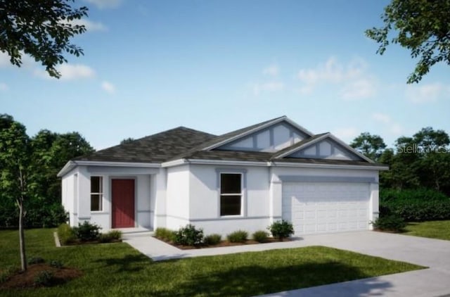 1892 NW 248th Way, Newberry, FL 32669 - view of front of home featuring an attached garage, driveway, a front lawn, and stucco siding