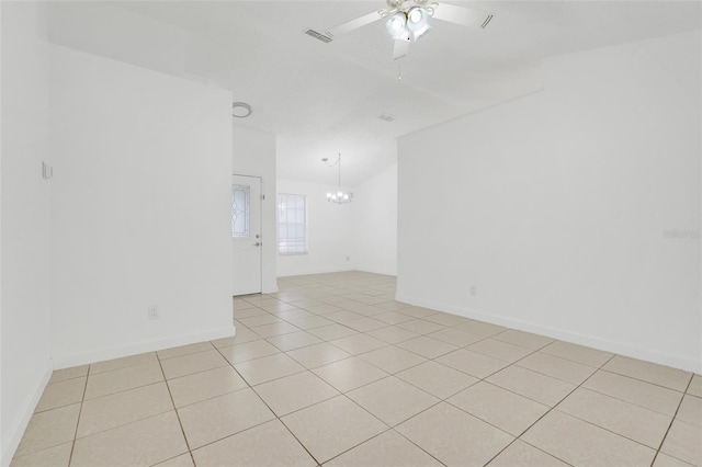 1322 Ravida Woods Dr, Apopka, FL 32703 - empty room featuring a chandelier, ceiling fan, and light tile patterned flooring
