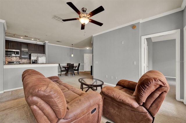 3757 Conroy Rd Unit 2525, Orlando, FL 32839 - living room with ceiling fan, light carpet, and ornamental molding