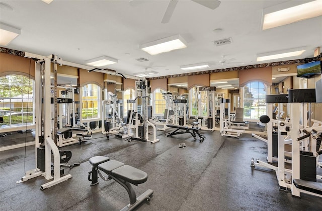 3757 Conroy Rd Unit 2525, Orlando, FL 32839 - exercise room with ceiling fan and healthy amount of natural light