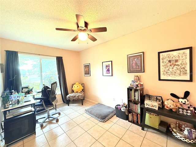 11310 Darlington Dr, Orlando, FL 32837 - office area with ceiling fan, a textured ceiling, and light tile patterned floors