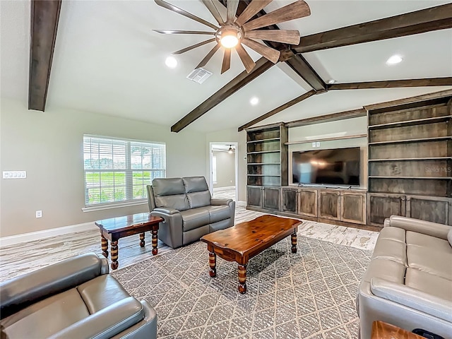 14243 County Road 450, Umatilla, FL 32784 - living area with wood finished floors, a ceiling fan, and recessed lighting