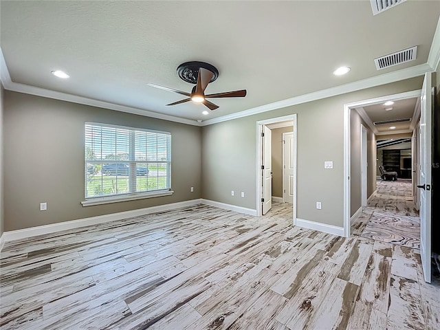 14243 County Road 450, Umatilla, FL 32784 - unfurnished bedroom featuring ornamental molding, light wood finished floors, recessed lighting, and a ceiling fan