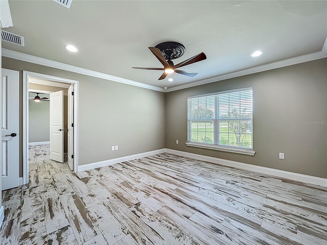 14243 County Road 450, Umatilla, FL 32784 - unfurnished room featuring a ceiling fan, crown molding, recessed lighting, and light wood-type flooring