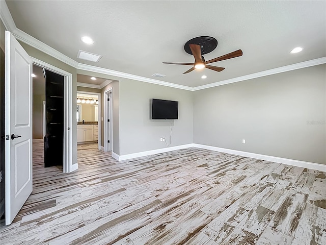 14243 County Road 450, Umatilla, FL 32784 - empty room with light wood-style floors, a ceiling fan, crown molding, and recessed lighting