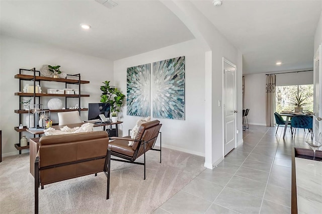 5157 Masser Rd, Saint Cloud, FL 34772 - home office featuring recessed lighting, light tile patterned floors, and light carpet