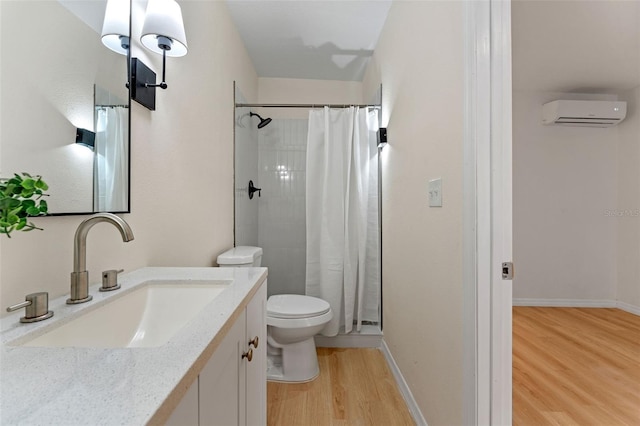 235 Ruth Blvd, Longwood, FL 32750 - full bathroom with wood finished floors, an AC wall unit, vanity, and a tile shower