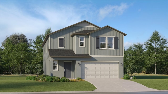 2220 Chris Dr, Winter Haven, FL 33884 - view of front of house with an attached garage, driveway, board and batten siding, a front yard, and roof with shingles